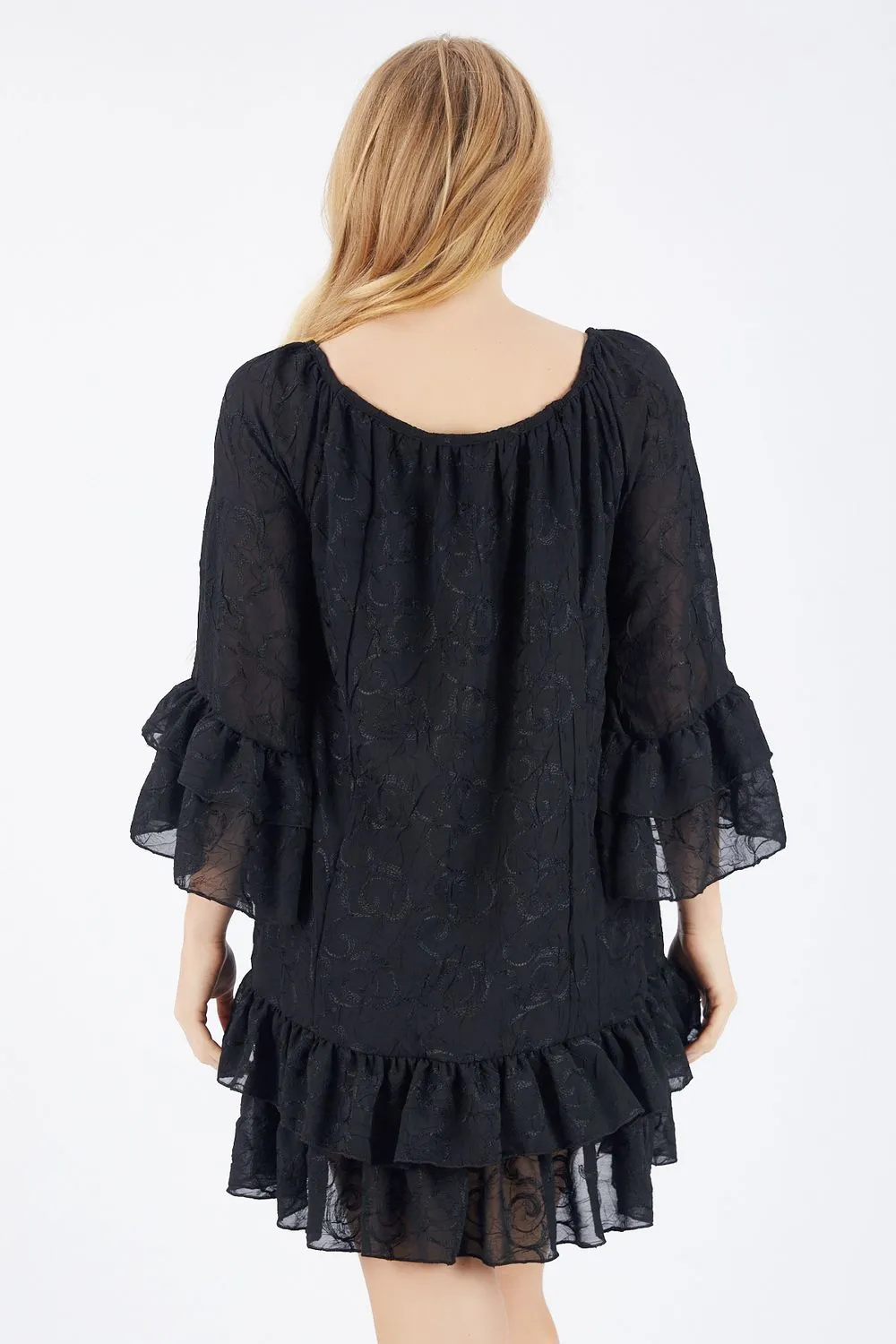 SNS Sense Black Skirt Tip 2 Layers Sleeves 2 Layers Lined Chiffon Dress - Solingen