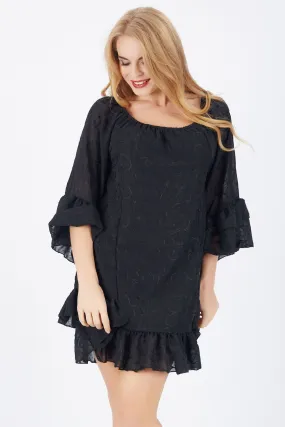 SNS Sense Black Skirt Tip 2 Layers Sleeves 2 Layers Lined Chiffon Dress - Solingen