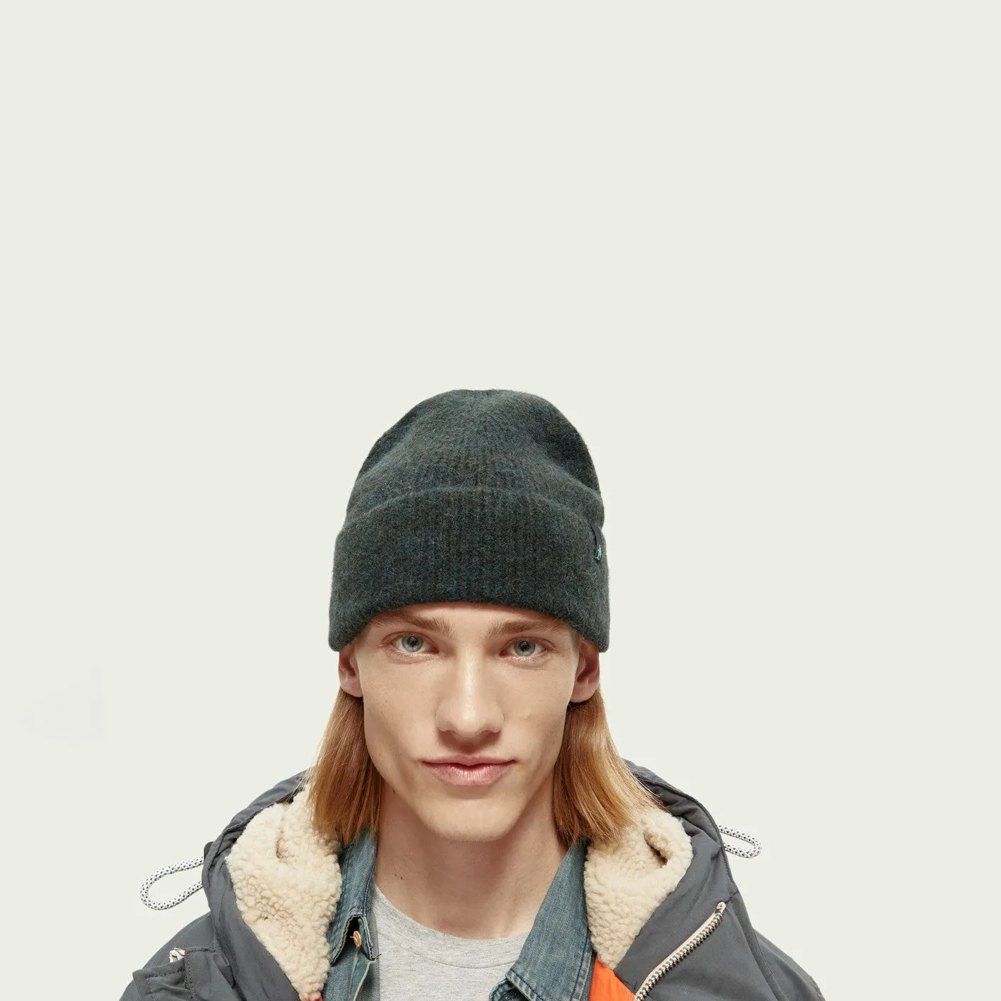 Soft Rib-Knit Beanie (Space Green Melange)