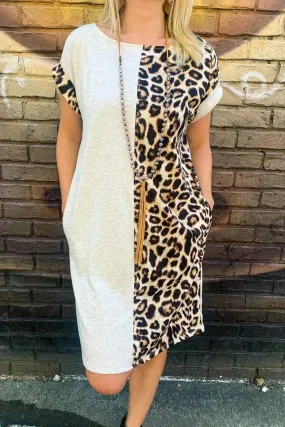 Split Cheetah & Grey T Shirt Dress