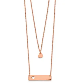 Stainless Steel Rose Ip-plated Heart Bar Multi-strand 1.5in ext Necklace