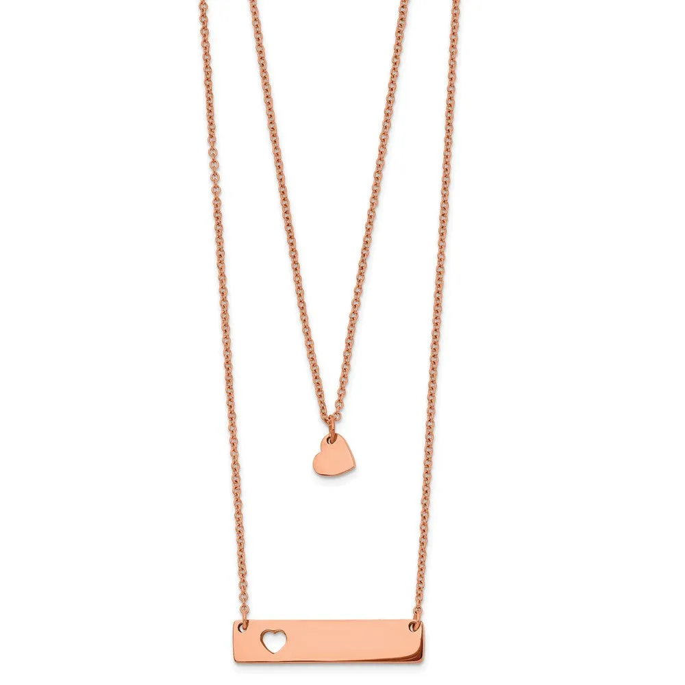 Stainless Steel Rose Ip-plated Heart Bar Multi-strand 1.5in ext Necklace