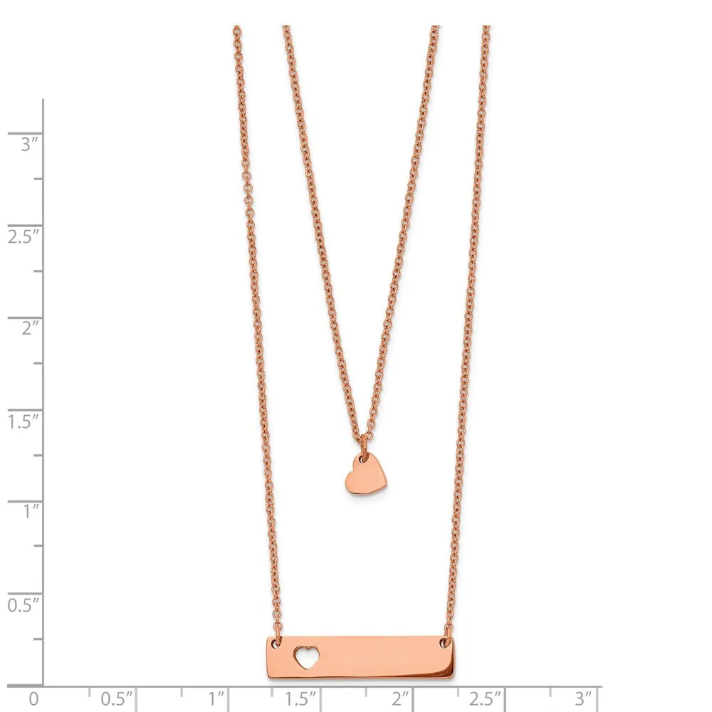Stainless Steel Rose Ip-plated Heart Bar Multi-strand 1.5in ext Necklace