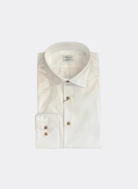 Stenströms White Twill Shirt With Brown Contrast Button