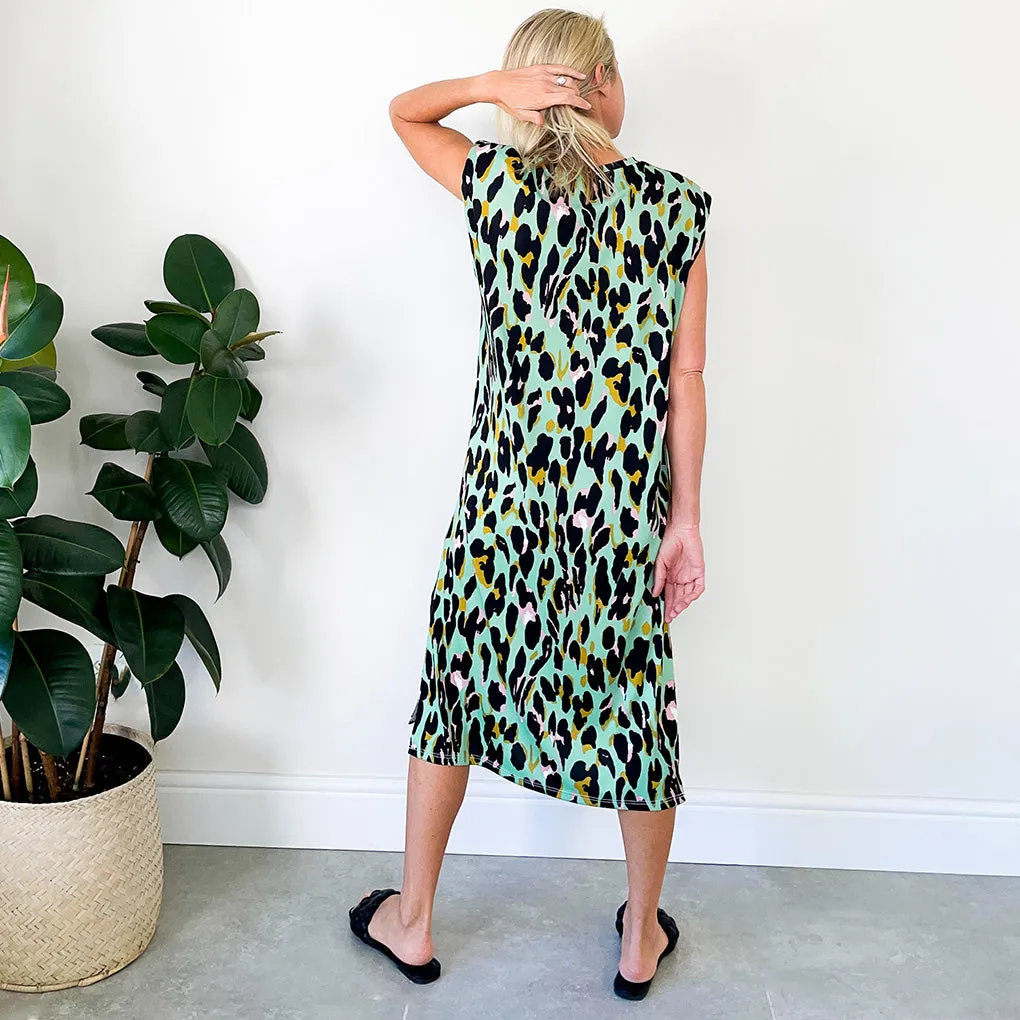 T-Shirt Dress - Green Animal Print