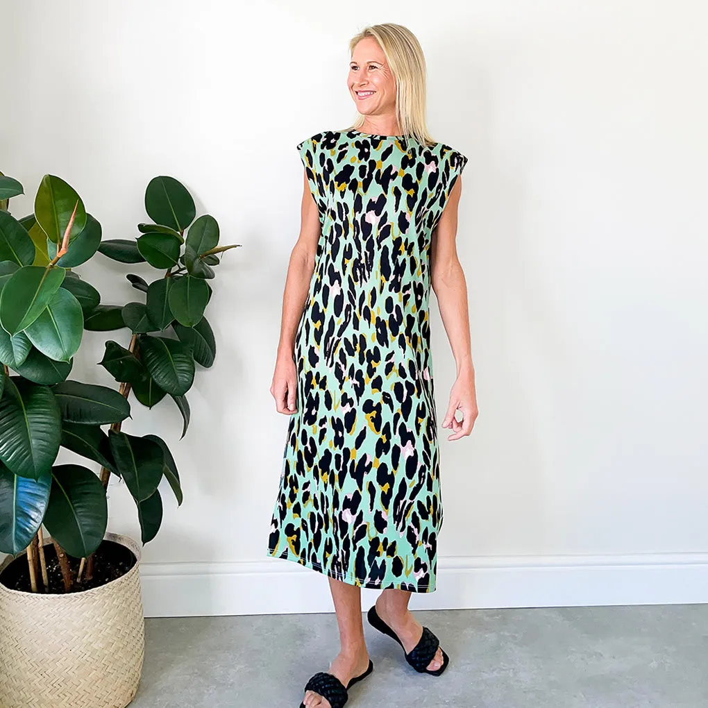 T-Shirt Dress - Green Animal Print