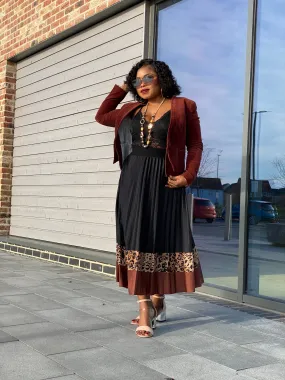 Tan Leopard Print High Waist Pleated Midi Skirt