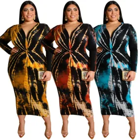 Tie Dye Multicolor plus size sexy long dress