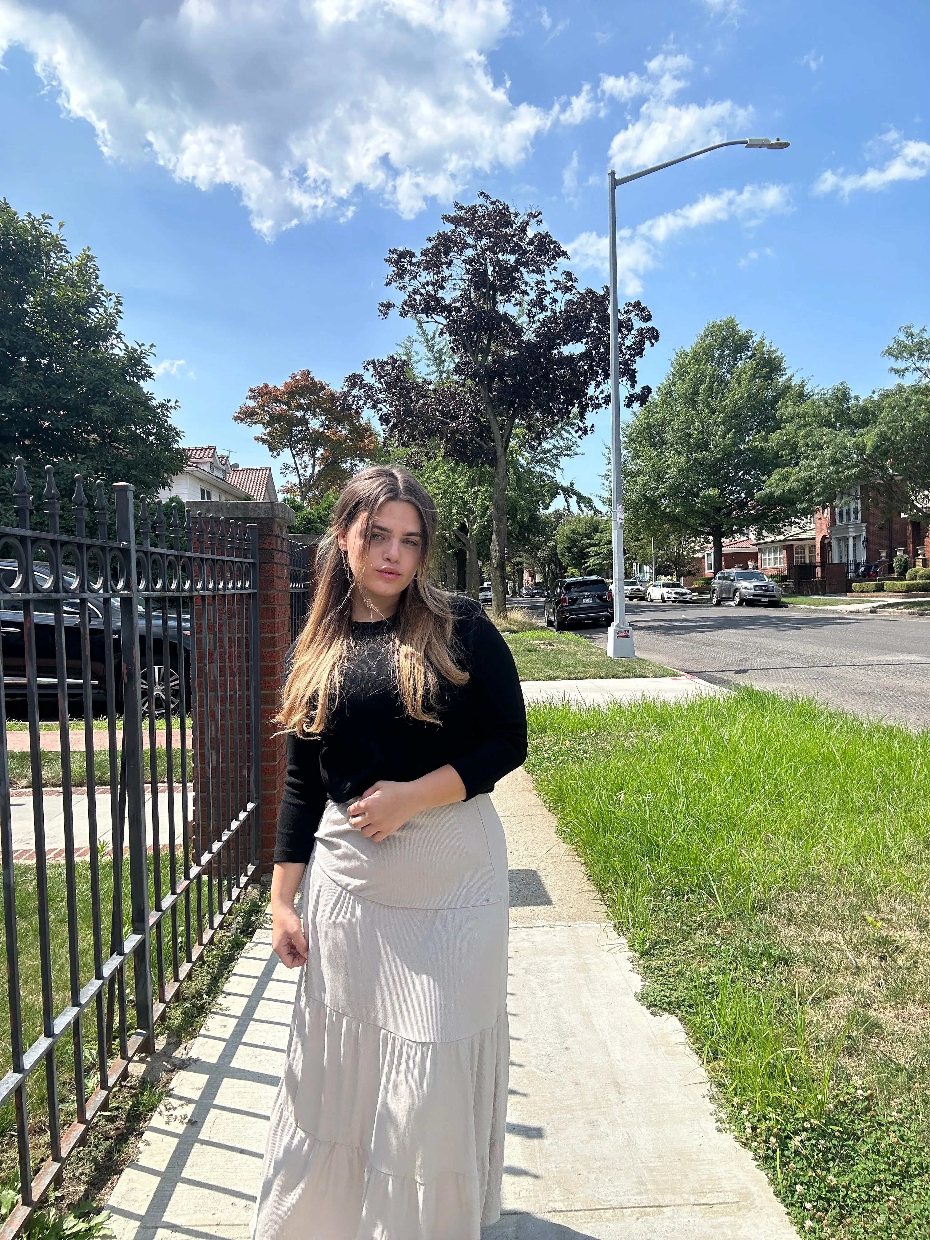 Tiered Long Ribbed Skirt