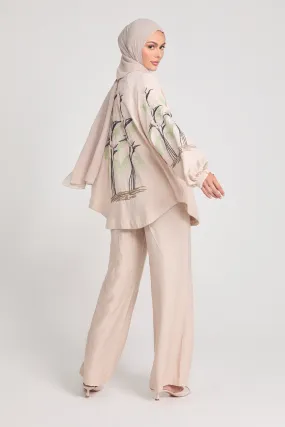 Tropical Floral Embroidered Co-Ord Set - Nude