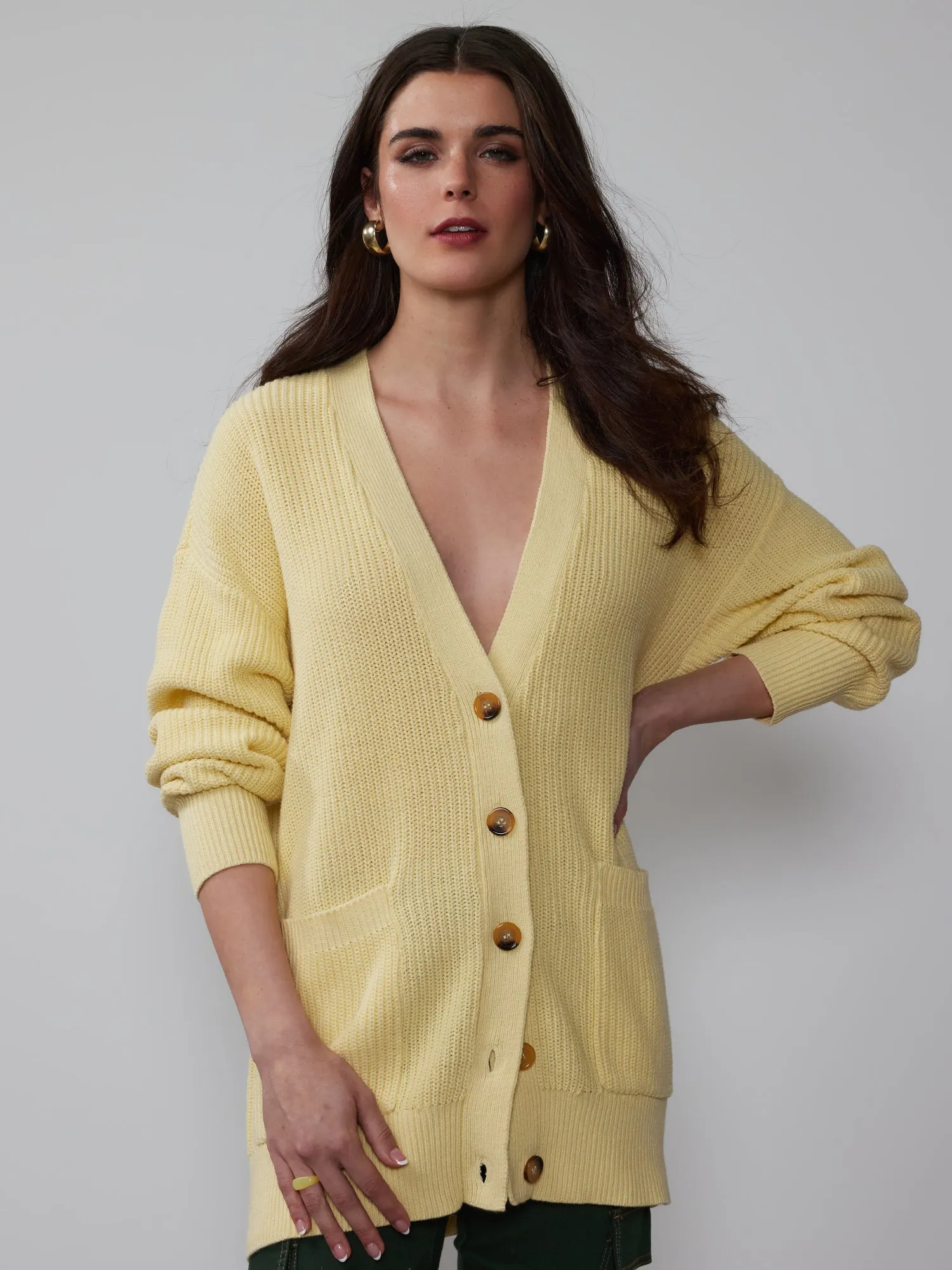 V-Neck Shaker-Stitch Cardigan