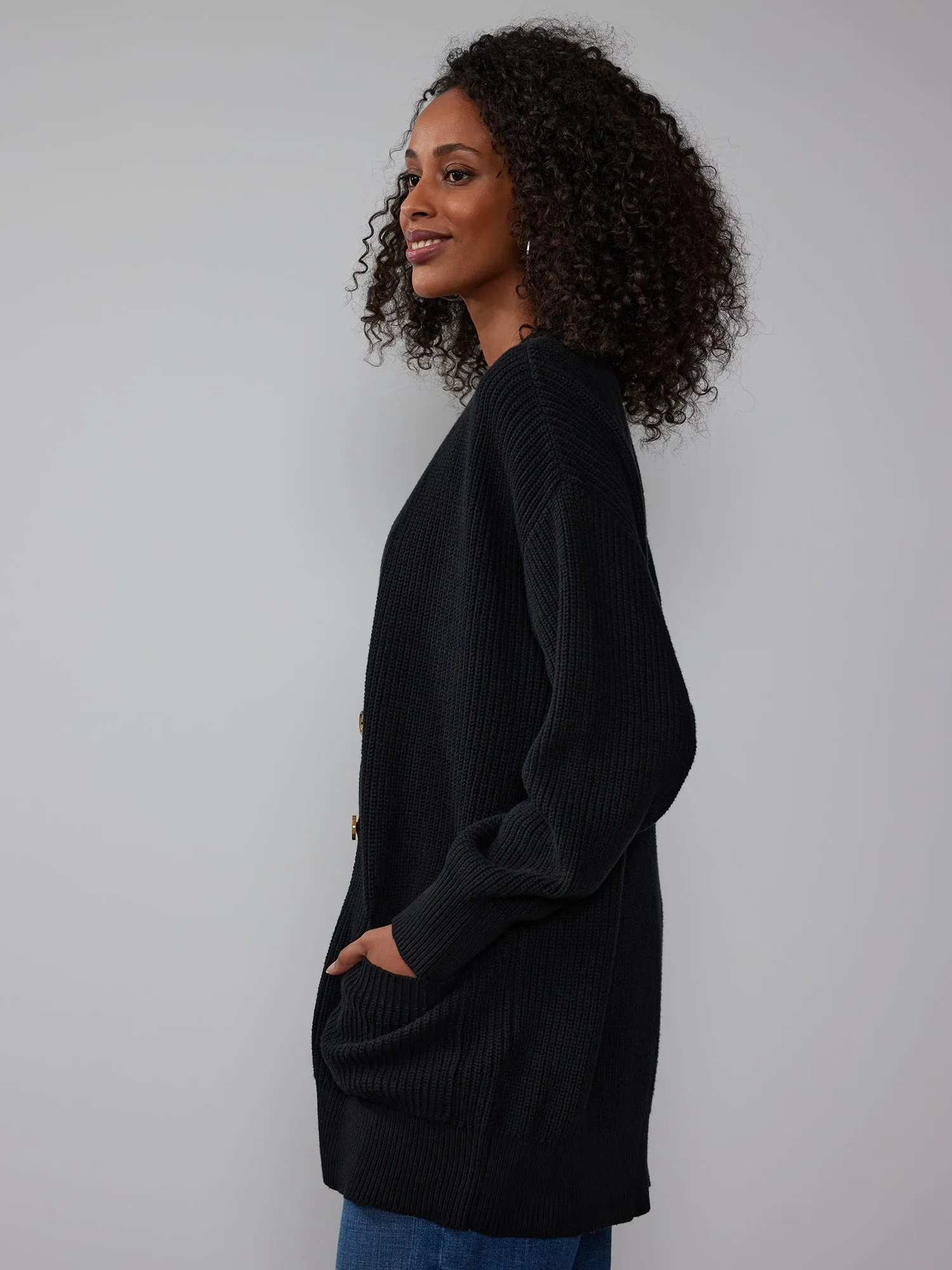 V-Neck Shaker-Stitch Cardigan
