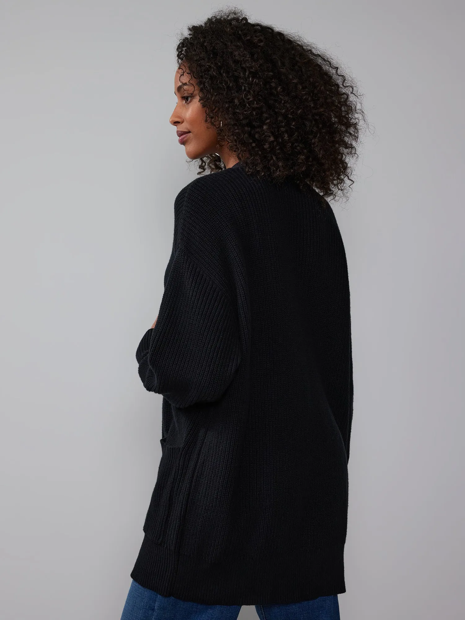 V-Neck Shaker-Stitch Cardigan