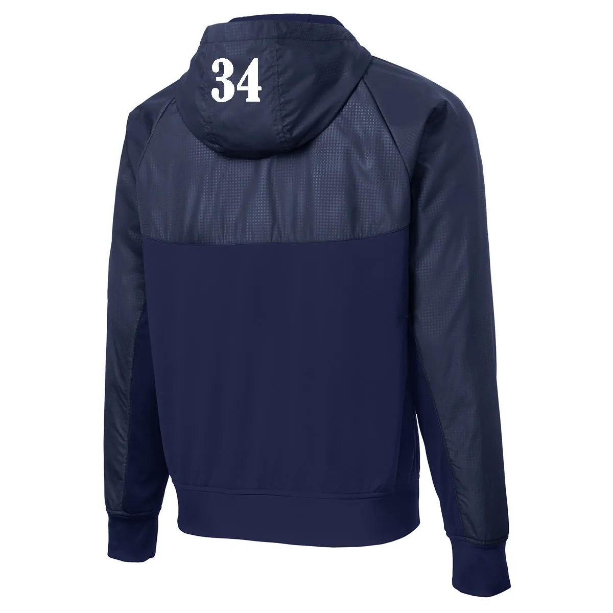 Velo BB - Embossed Hybrid Full-Zip Hooded Jacket with VELO Baseball (Stencil Font) - Navy (JST50)