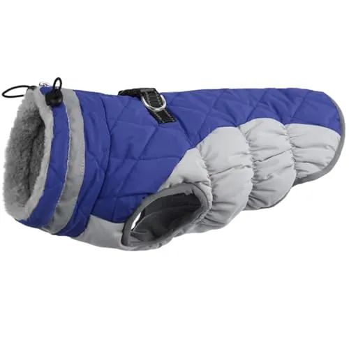 Warm Winter Dog Jacket with Built-in Harness Waterproof Windproof Reflective Fleece Vest with Zipper