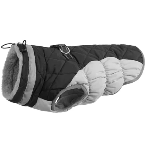 Warm Winter Dog Jacket with Built-in Harness Waterproof Windproof Reflective Fleece Vest with Zipper