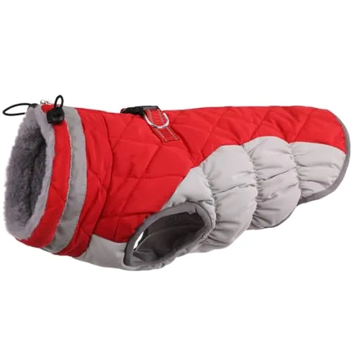 Warm Winter Dog Jacket with Built-in Harness Waterproof Windproof Reflective Fleece Vest with Zipper