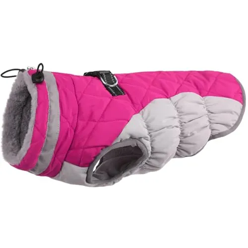 Warm Winter Dog Jacket with Built-in Harness Waterproof Windproof Reflective Fleece Vest with Zipper
