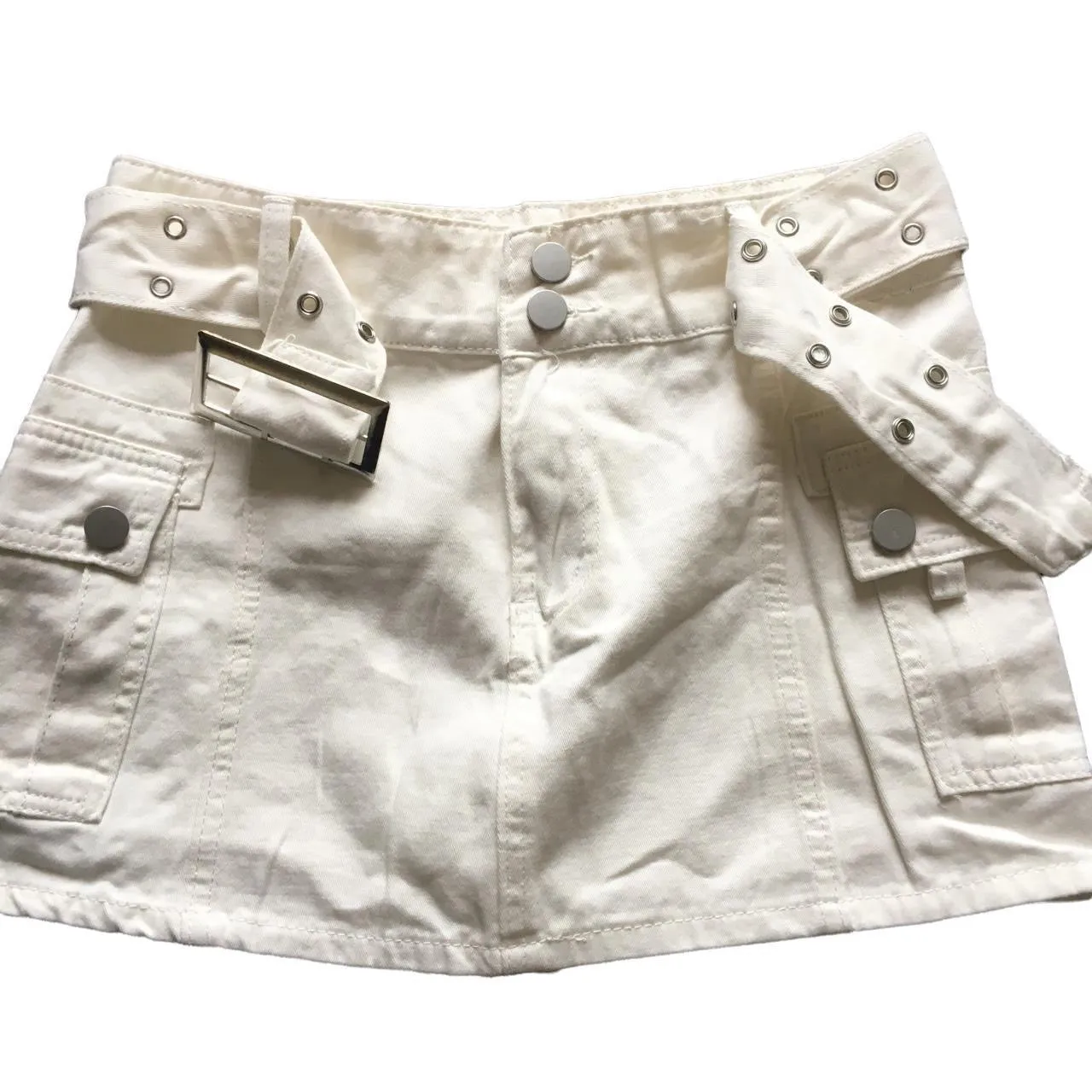 White Cargo Mini Skirt
