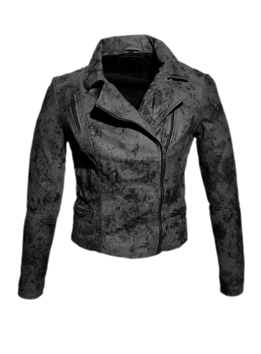 Women Marbled Leather Biker Jacket