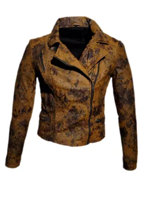Women Marbled Leather Biker Jacket