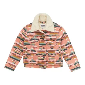 Wrangler Girl's Southwestern Print Sherpa Denim Jacket in Pink Multi