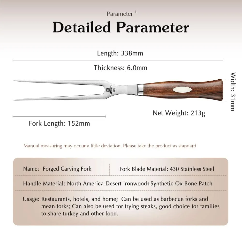 XINZUO Forged Carving Fork/Meat Fork/Dual-Prong Carving & BBQ Fork-Jiang Series