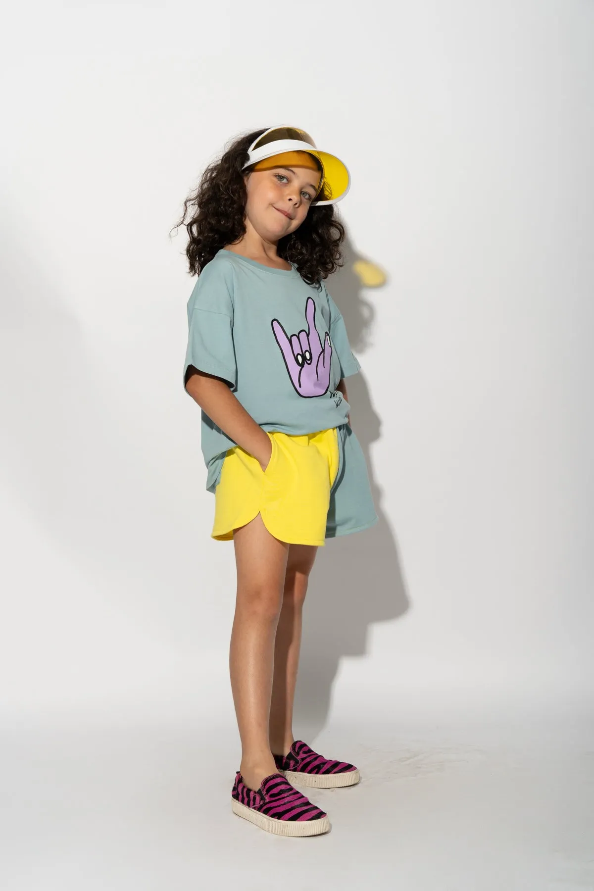 YELLOW AND TURQUOISE SHORTS