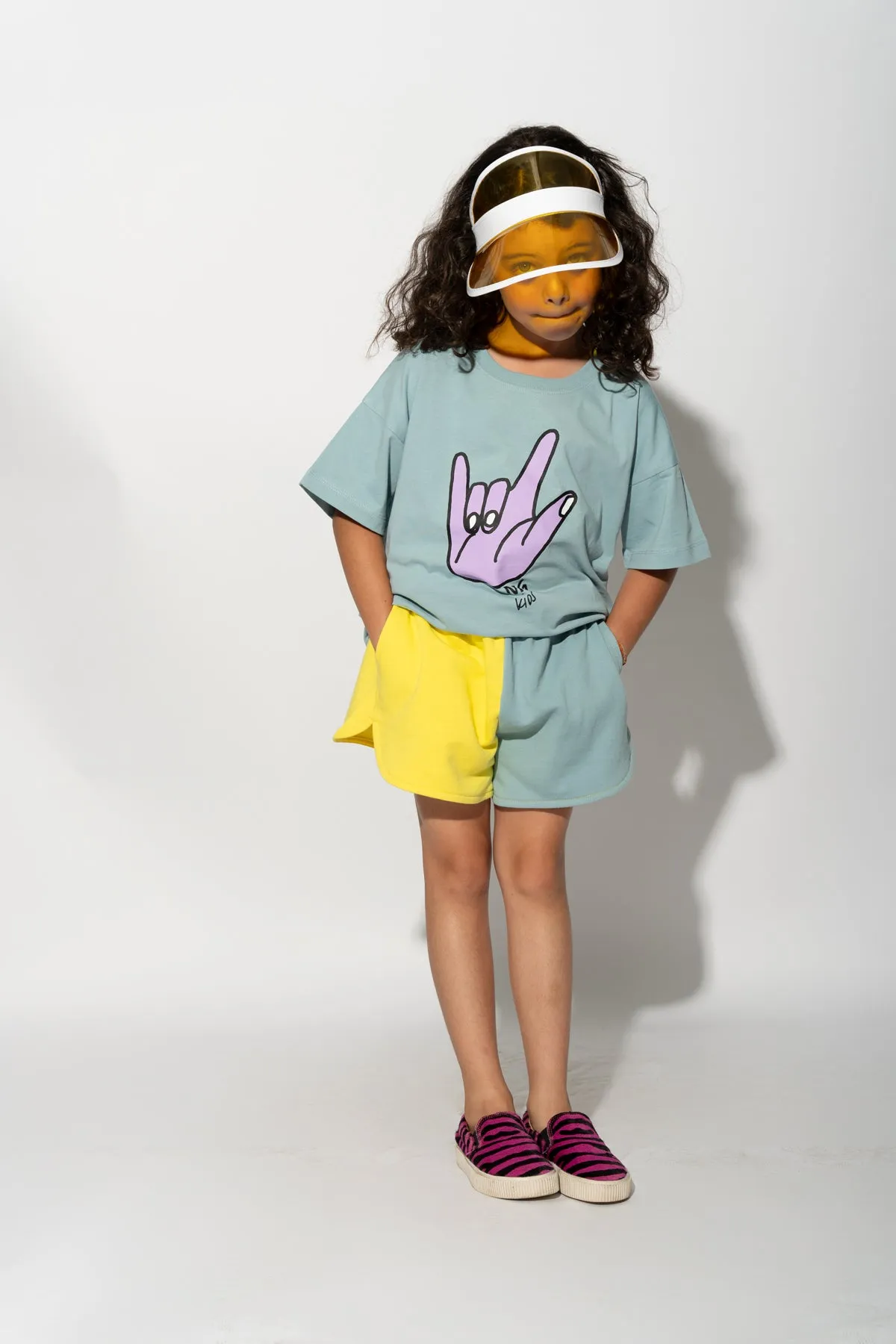 YELLOW AND TURQUOISE SHORTS