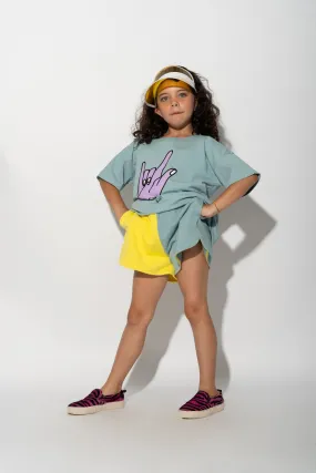 YELLOW AND TURQUOISE SHORTS