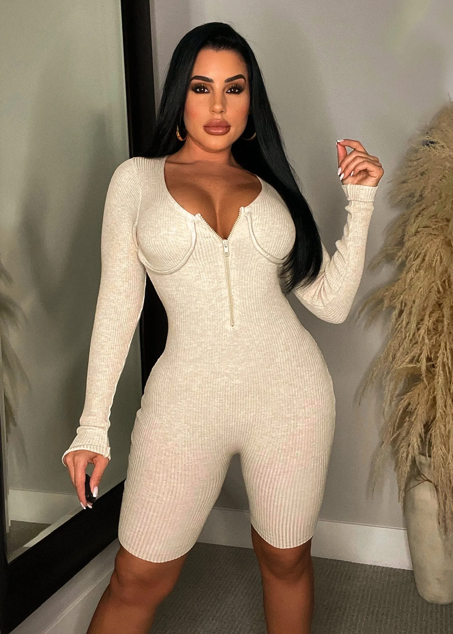 Your Distraction Ribbed Romper Nude