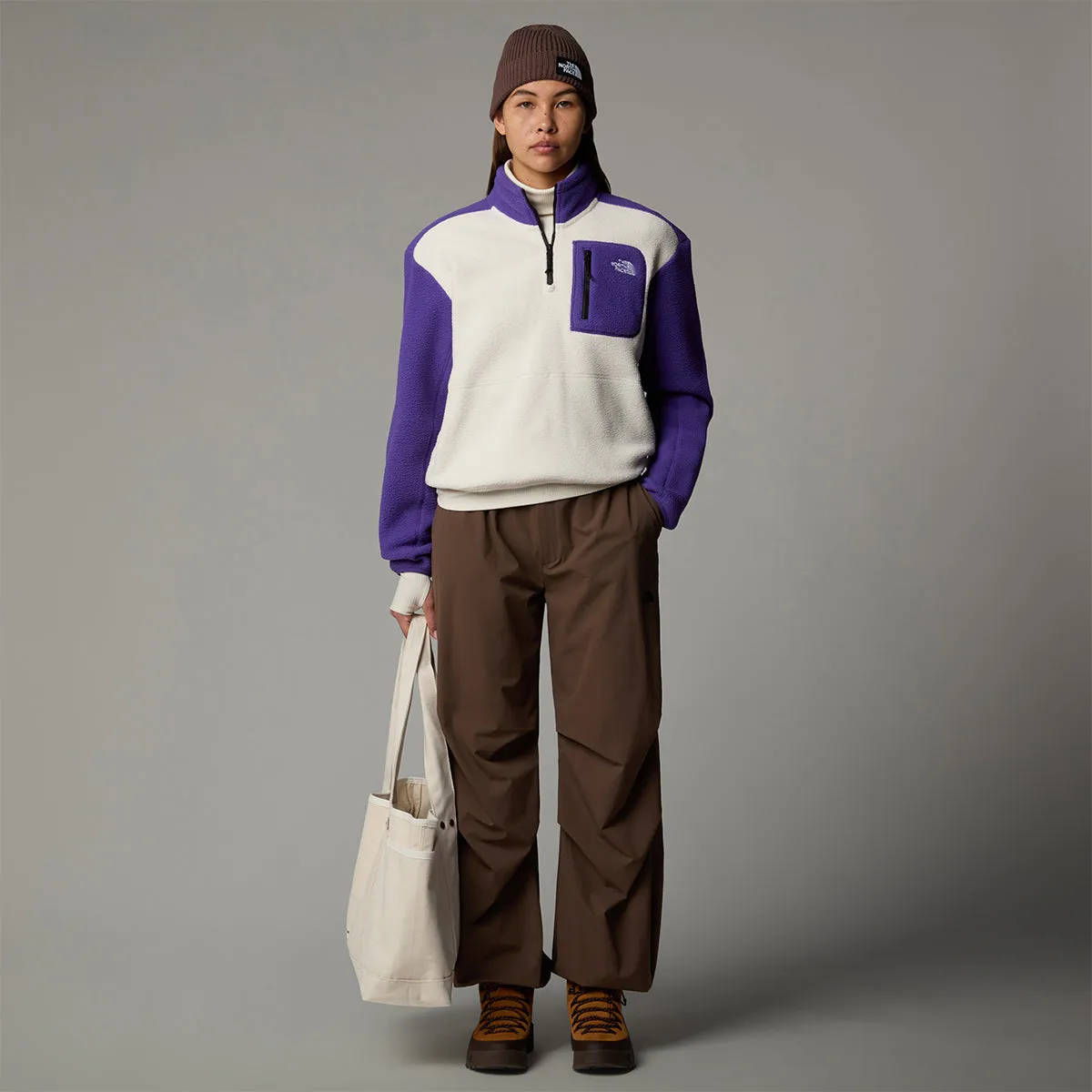 Yumiori Quarter Zip Fleece Jacket - White/Purple