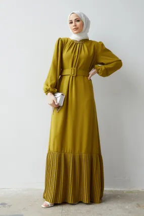 ZRF Women Skirt Hem Pleated Dress - Olive Green - La Orotava